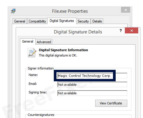 Screenshot of the Magic Control Technology Corp. certificate